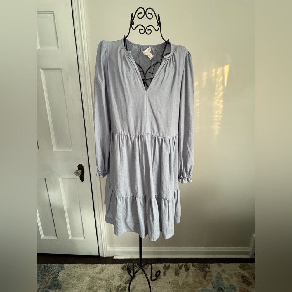 Cynthia Rowley Light Gray/Blue linen Long Sleeve Dress